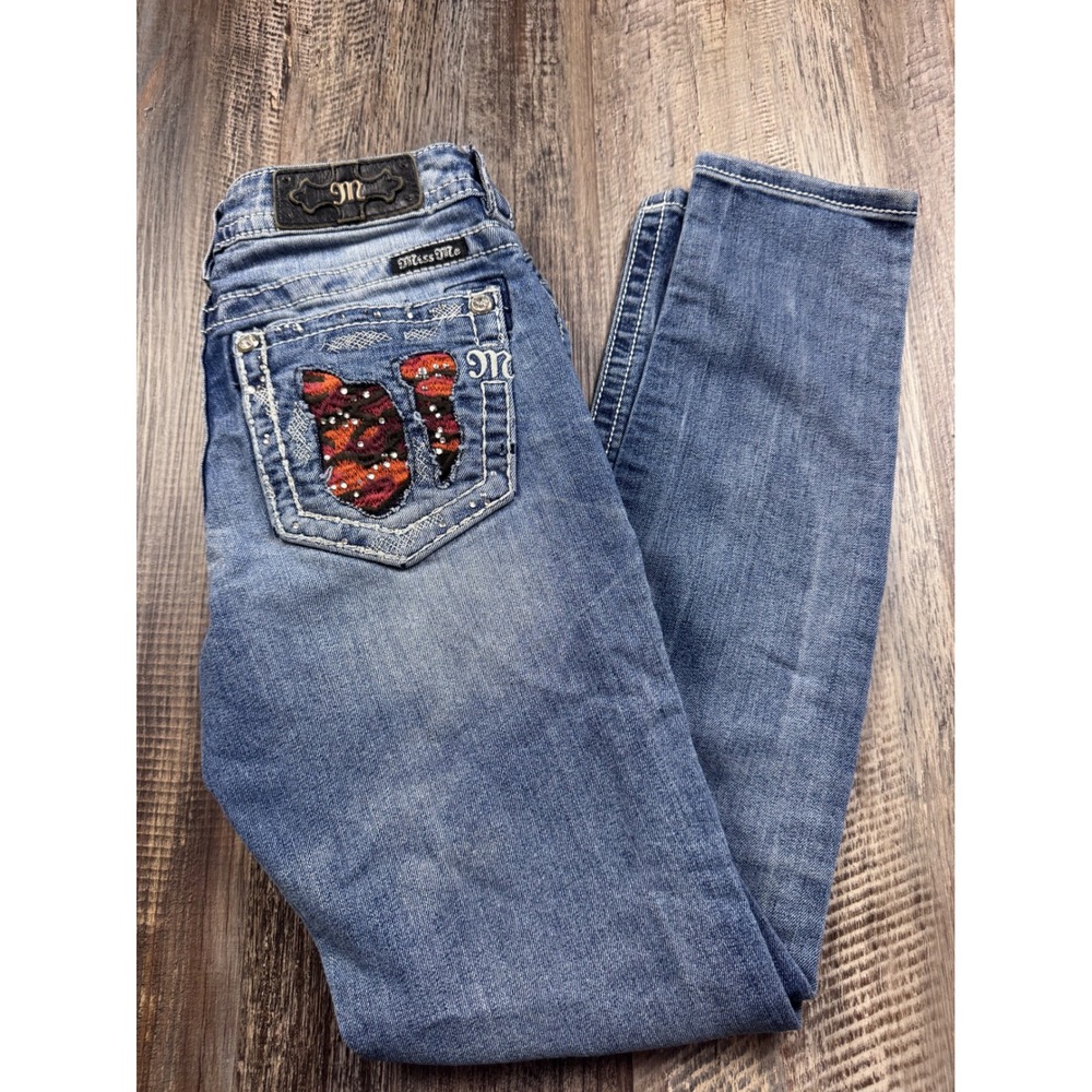 Miss Me Signature Skinny Jeans Medium Wash Embroidered Sequin JY8487S2 Size 26